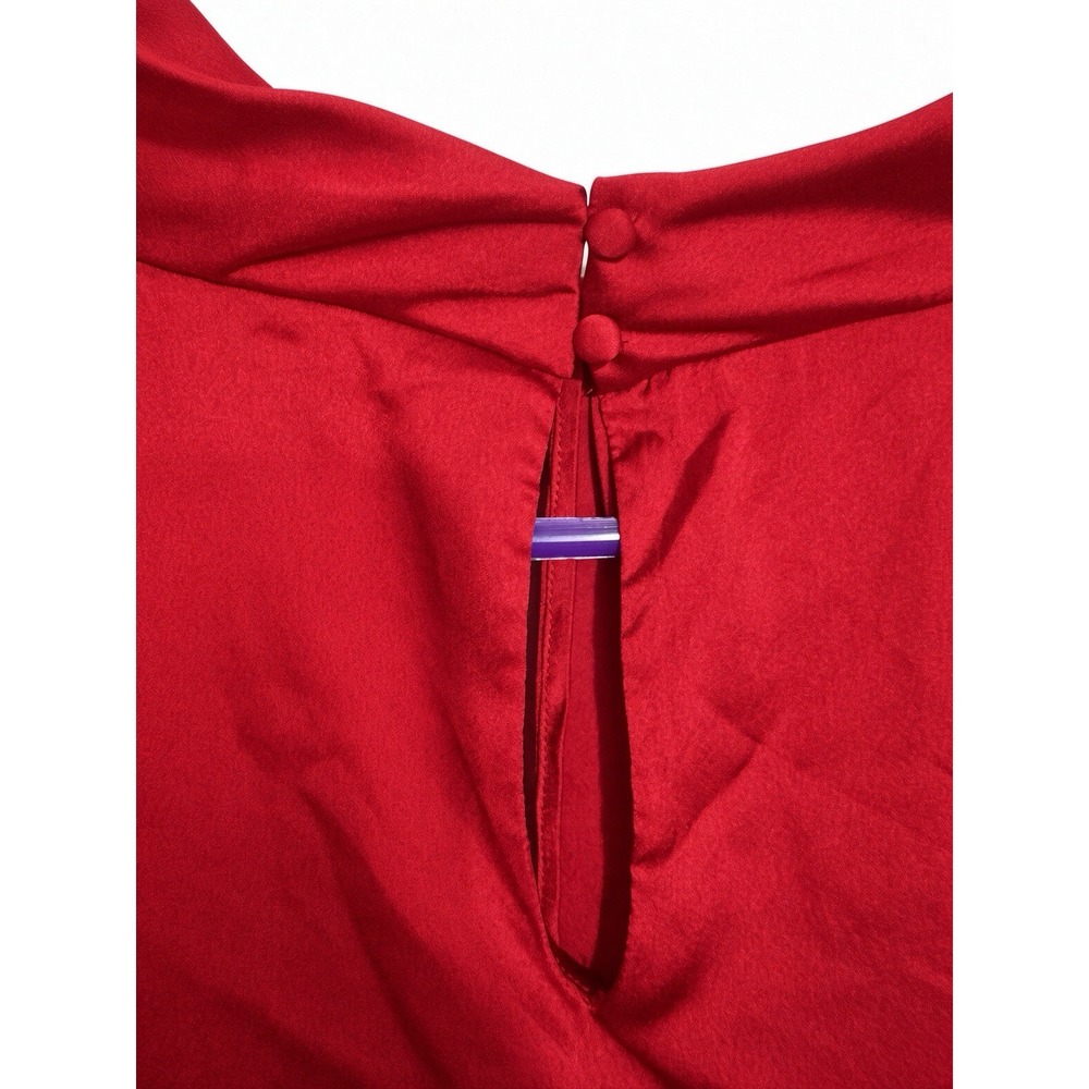 1.  STATE Red Long Sleeve Blouse XXL Keyhole Mock Neck Satin Polyester - Picture 5 of 9